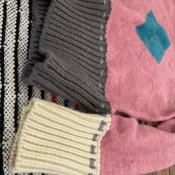 y2k Sweater M Pink Blue Argyle Pastel Preppy Quirky Academia Twee - Picture 8 of 16